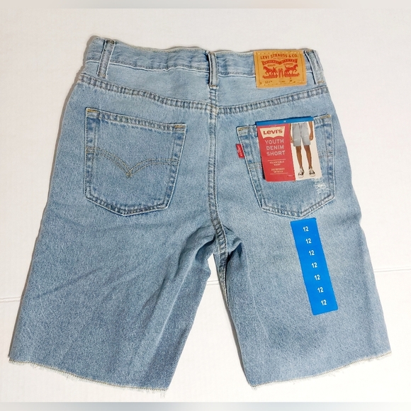 Distressed Levi Cut Off Design Denim Shorts Size Boys 12 Adjustable Waist - Picture 5 of 12